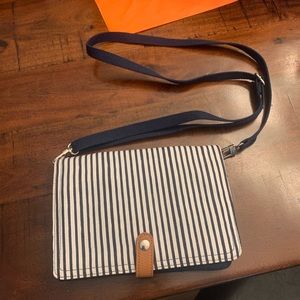 Thirty-One Crossbody Purse - Navy Pinstripe